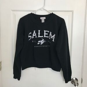 If It Were Me Witch Pagan Goth Embroidered Salem Crop Sweatshirt Size M Black